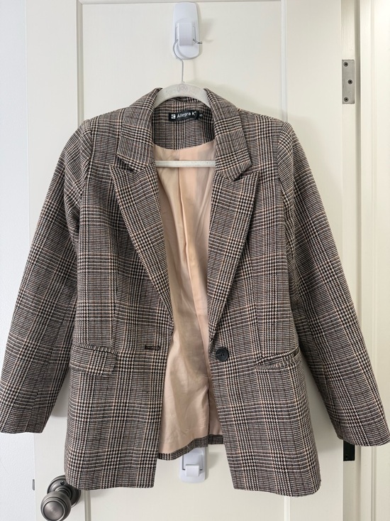 Allegra K Jackets & Blazers - Allegra K Plaid Notch-Lapel Blazer in Brown and Cream